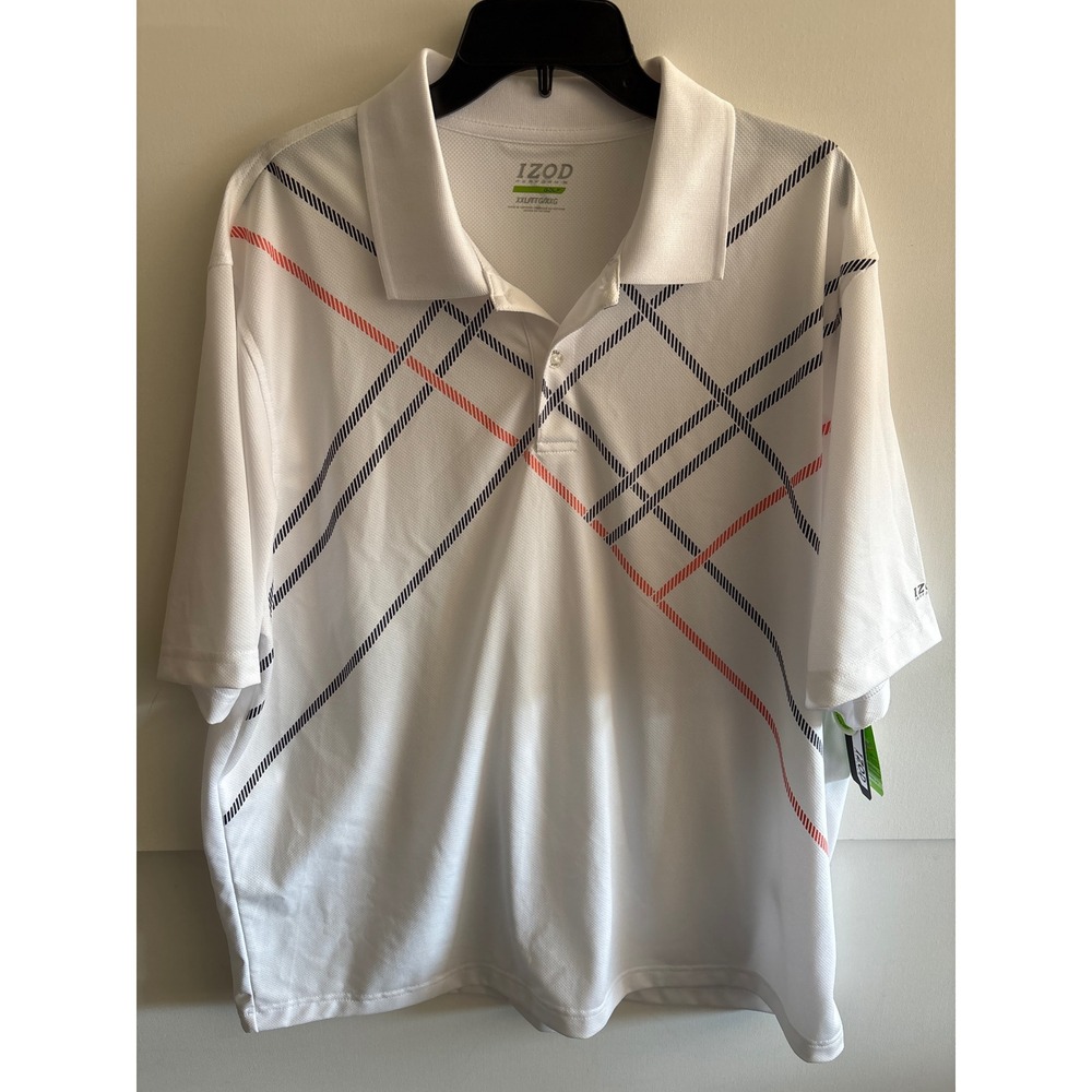 NWT IZOD Golf XXL‎ White Polo Shirt Short Sleeve Plaid Athletic